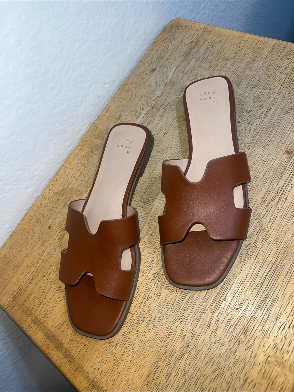 a new day Tan Brown Slide Sandals with Cutout Strap